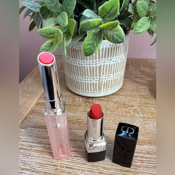 New Dior Denim Cosmetic Case with Full Size Lip Stick and Lip Glow - Picture 4 of 4